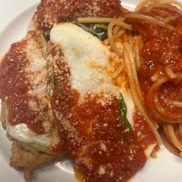Eggplant Parmigiana Pasta.