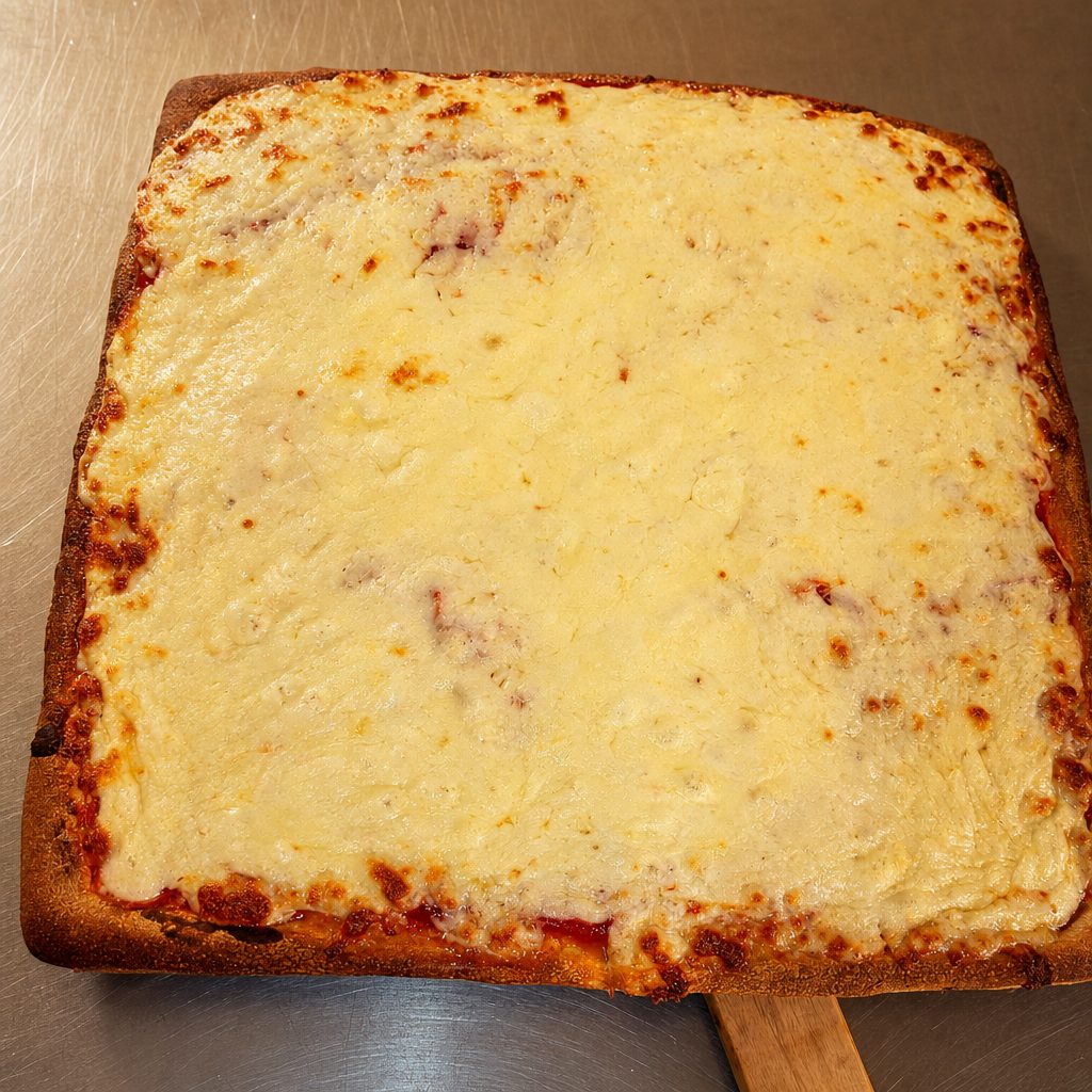 Plain Cheese Sicilian Pizza.
