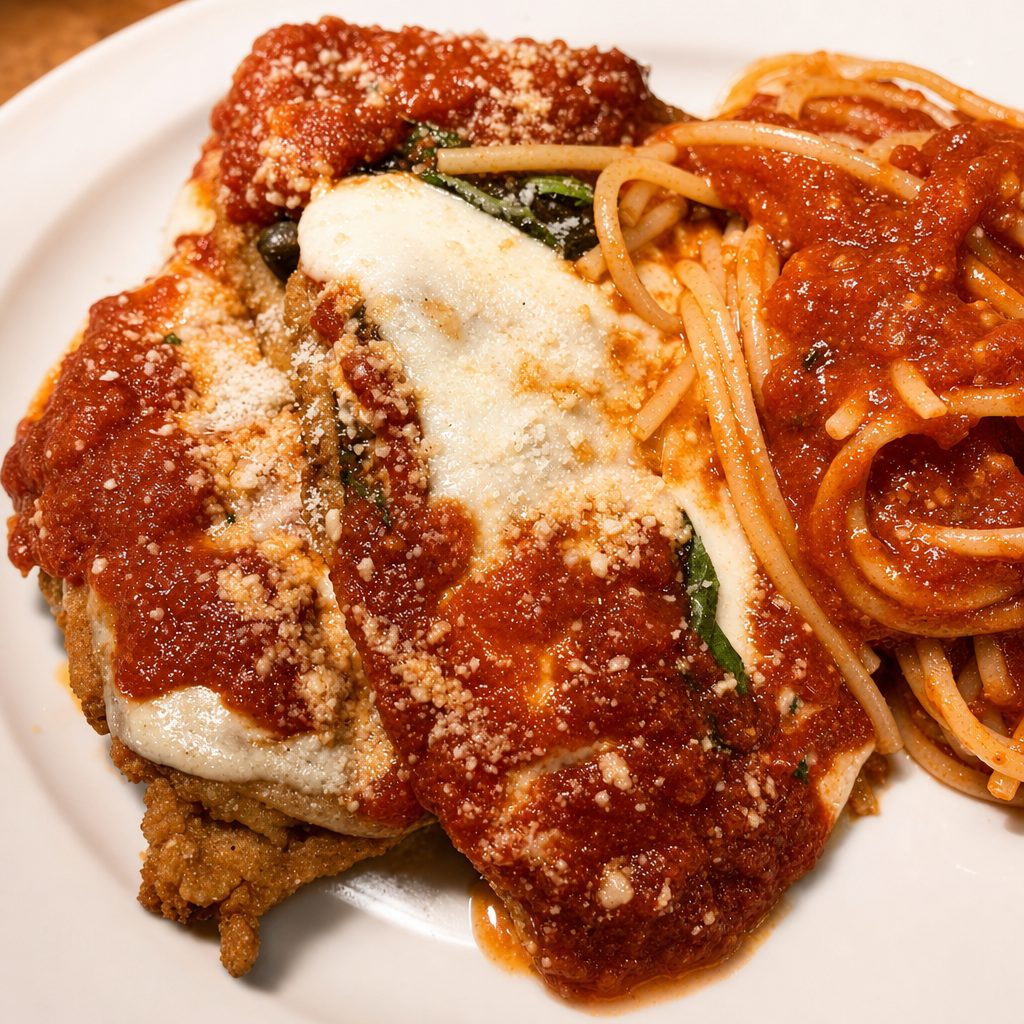 Eggplant Parmigiana Pasta.